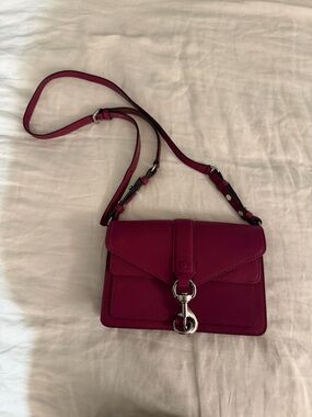 REBECCA MINKOFF Hudson Moto Crossbody Bag Magenta Saffiano Leather